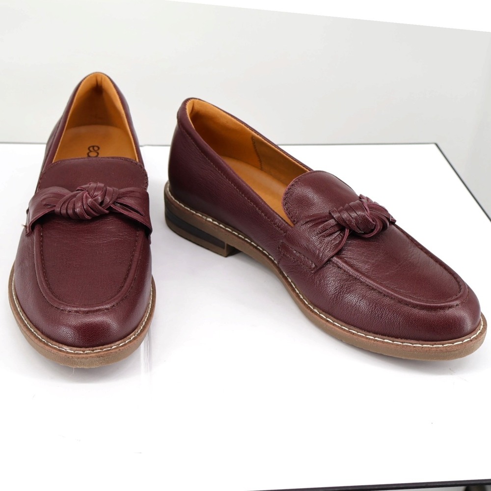 Earth Jayde Dark Red Leather Knot Loafers Comfort Slip On Round Toe 9M